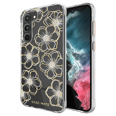 Case-Mate Floral Gems Antimicrobial Case for Samsung Galaxy S23+ - Clear/ Gold